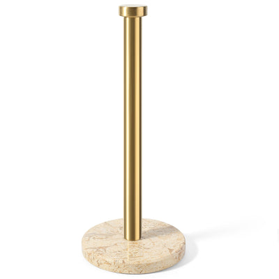 Koville Natural Stone Paper Towel Holder with Gold Metal Rod, 5.9 in Base in natural stone