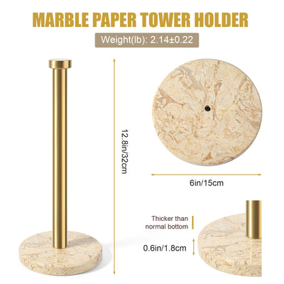 Koville Natural Stone Paper Towel Holder with Gold Metal Rod, 5.9 in Base in natural stone