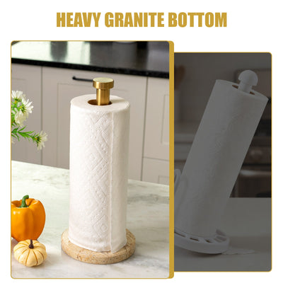 Koville Natural Stone Paper Towel Holder with Gold Metal Rod, 5.9 in Base in natural stone
