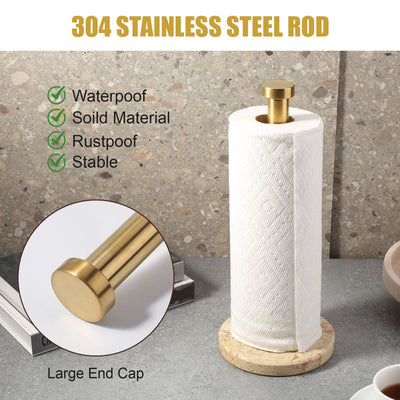 Koville Natural Stone Paper Towel Holder with Gold Metal Rod, 5.9 in Base in natural stone