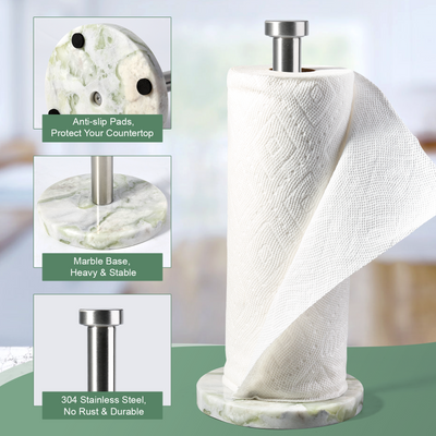 Koville Natural Stone Paper Towel Holder with Silver Metal Rod, 5.9 in Base in natural stone
