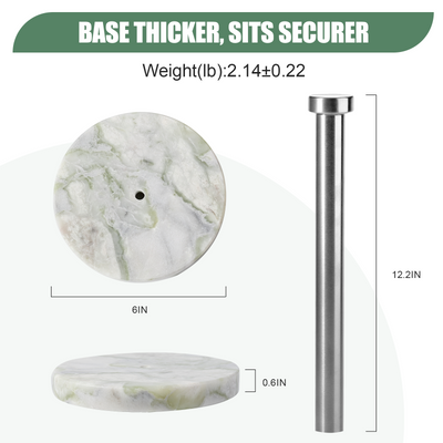 Koville Natural Stone Paper Towel Holder with Silver Metal Rod, 5.9 in Base in natural stone