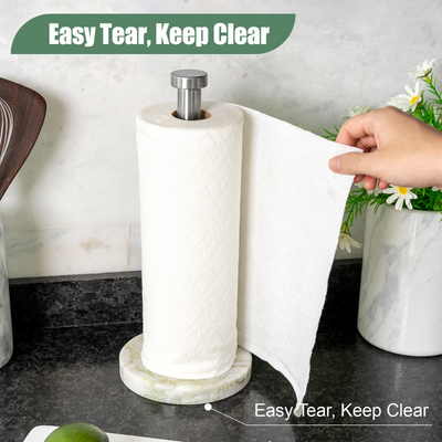 Koville Natural Stone Paper Towel Holder with Silver Metal Rod, 5.9 in Base in natural stone