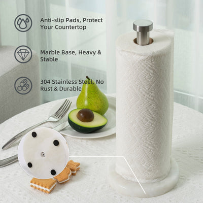 Koville Natural Stone Paper Towel Holder with Silver Metal Rod, 5.9 in Base in natural stone