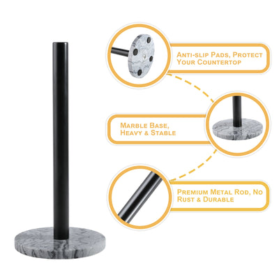 Koville Natural Stone Paper Towel Holder with Black Metal Rod, 5.9 in Base in natural stone