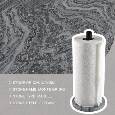 Koville Natural Stone Paper Towel Holder with Black Metal Rod, 5.9 in Base in natural stone