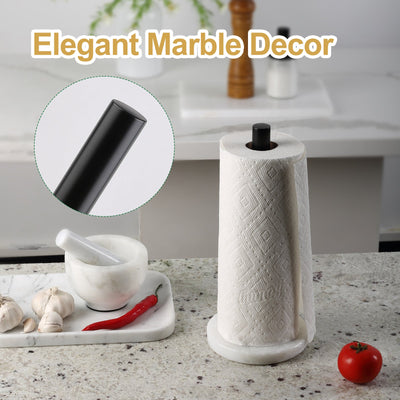 Koville Natural Stone Paper Towel Holder with Black Metal Rod, 5.9 in Base in natural stone