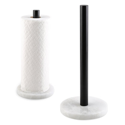 Koville Natural Stone Paper Towel Holder with Black Metal Rod, 5.9 in Base in natural stone