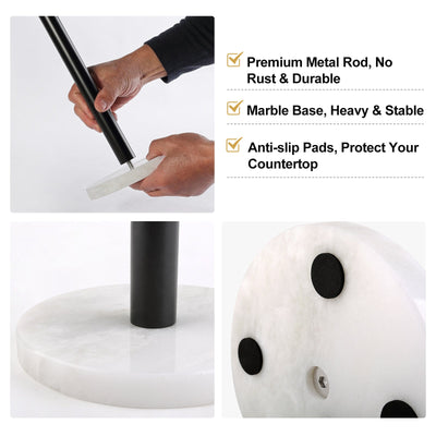 Koville Natural Stone Paper Towel Holder with Black Metal Rod, 5.9 in Base in natural stone