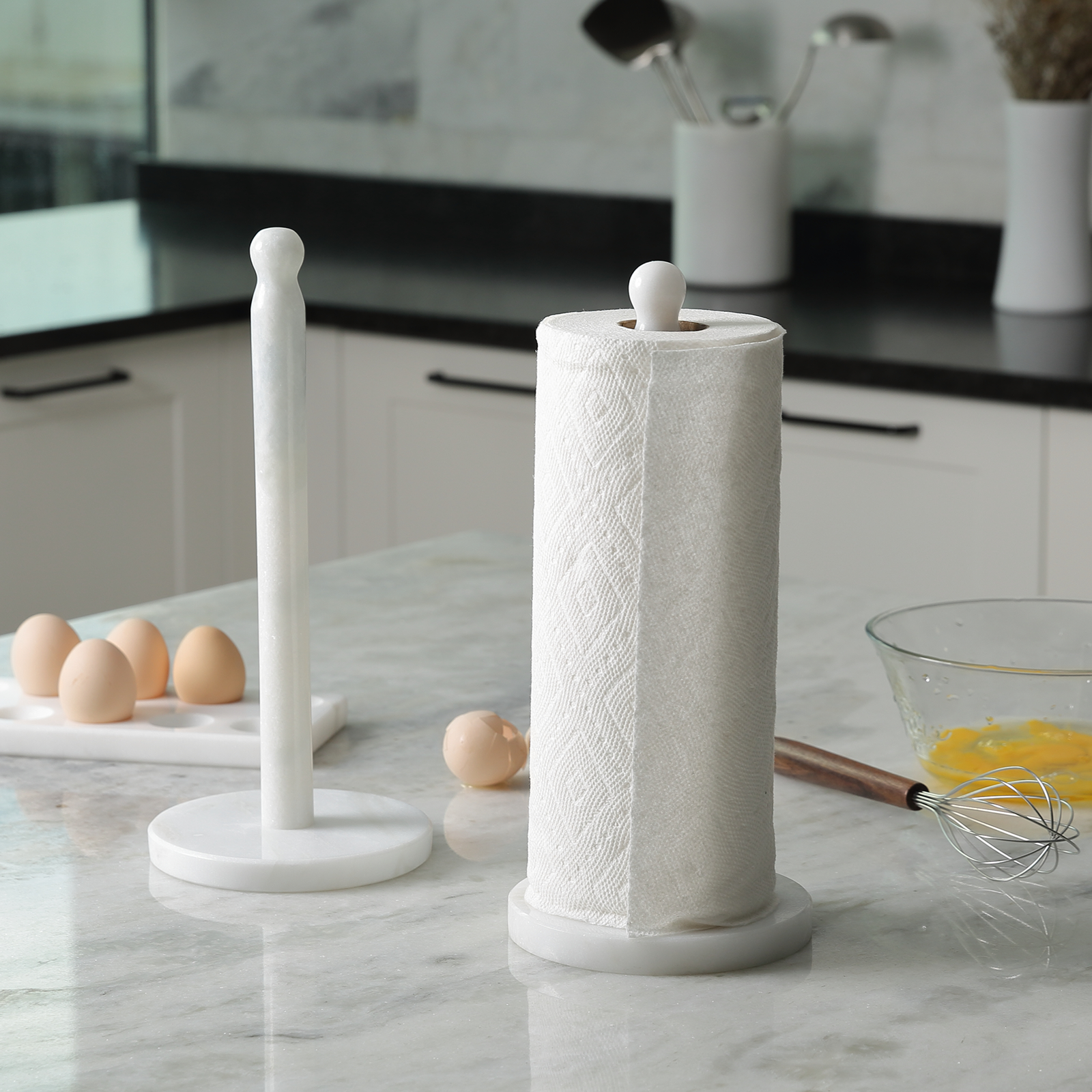 Koville Natural Stone Paper Towel Holder with Stone Rod, 5.9 in Base in natural stone