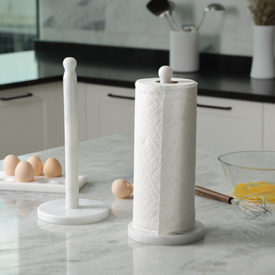 Koville Natural Stone Paper Towel Holder with Stone Rod, 5.9 in Base in natural stone