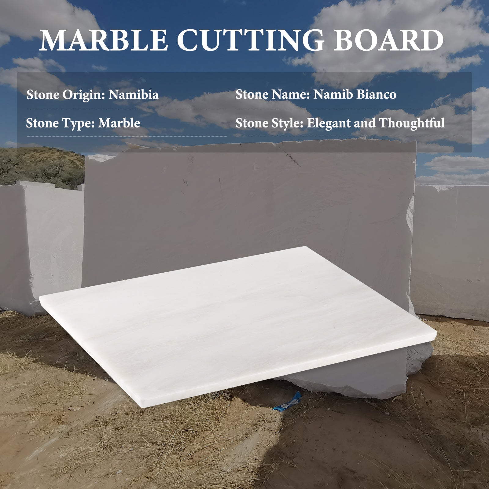 Koville natural stone pastry board in Namib Bianco