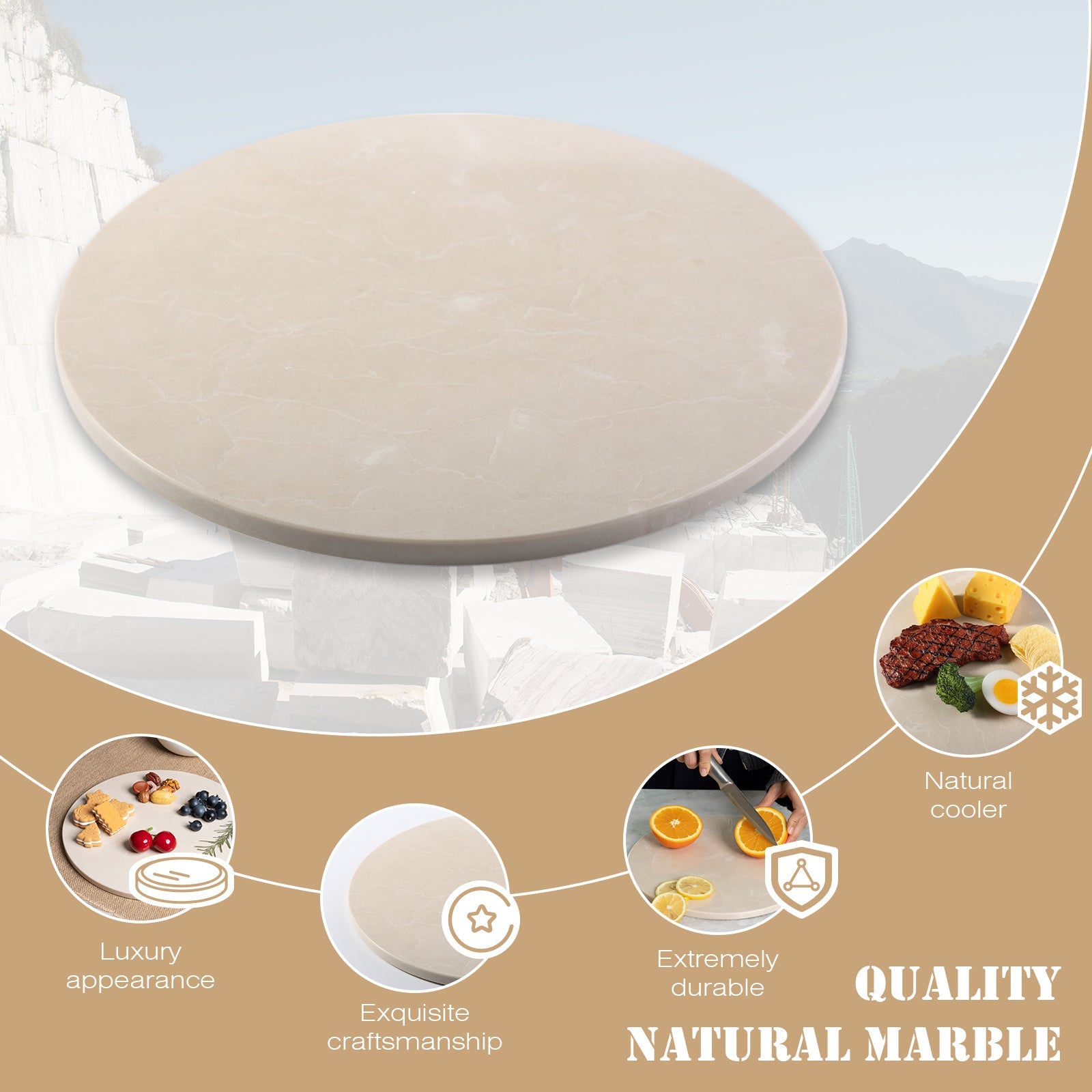 Koville round natural stone pastry board - Koville_Marble_Pastry_Board_-_round_D_280_T_10mm_Botticino_Beige_6.jpg