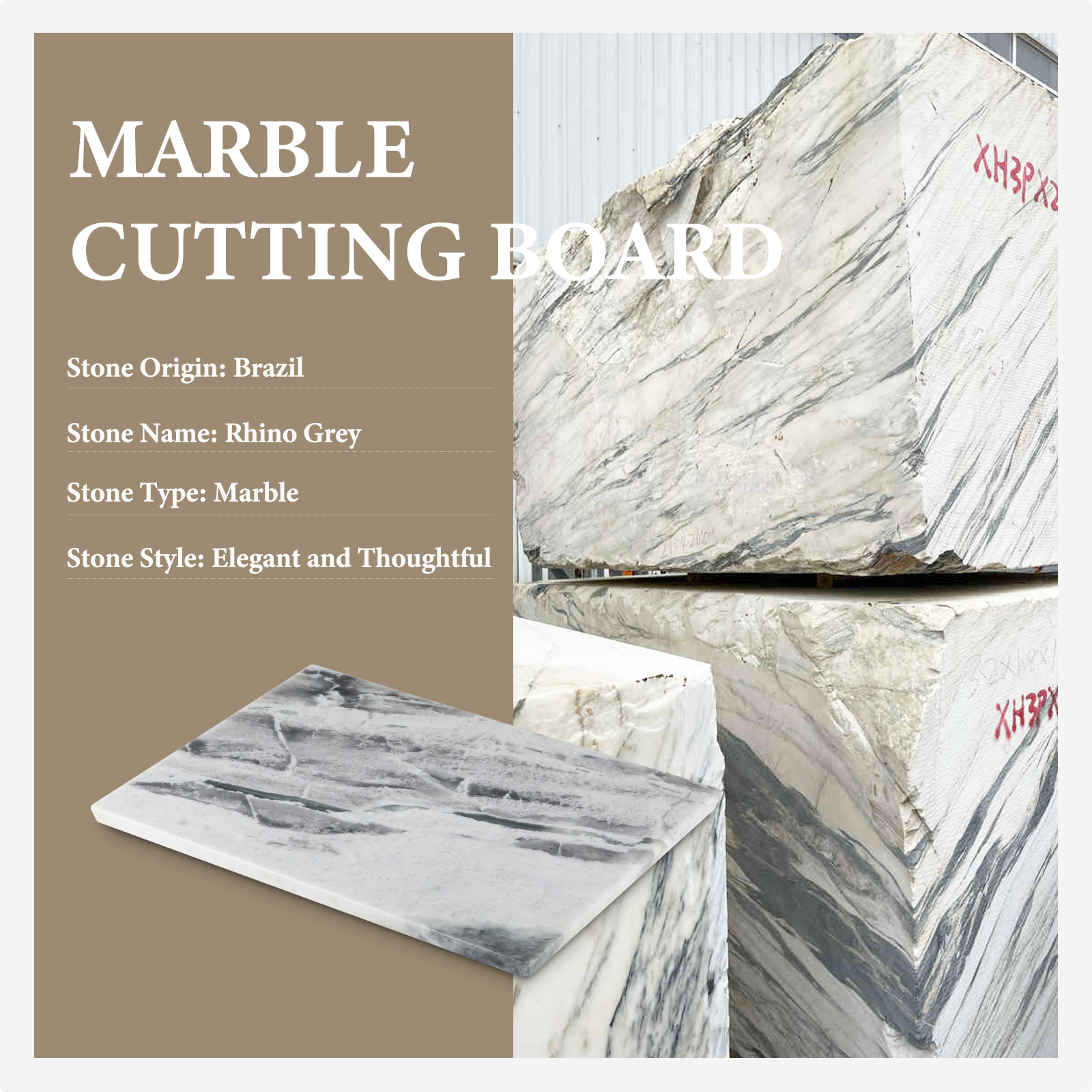 Koville natural stone pastry board in Rhino Grey