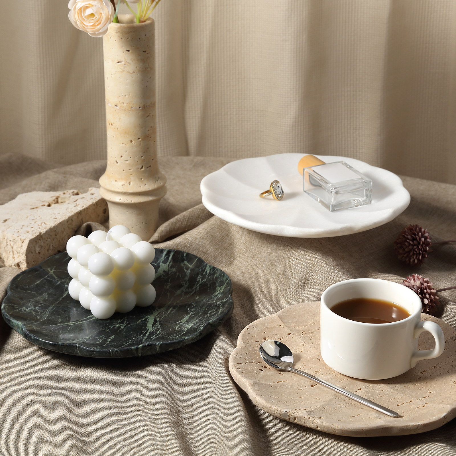 Koville pumpkin serving tray for table styling in Namib Bianco natural stone