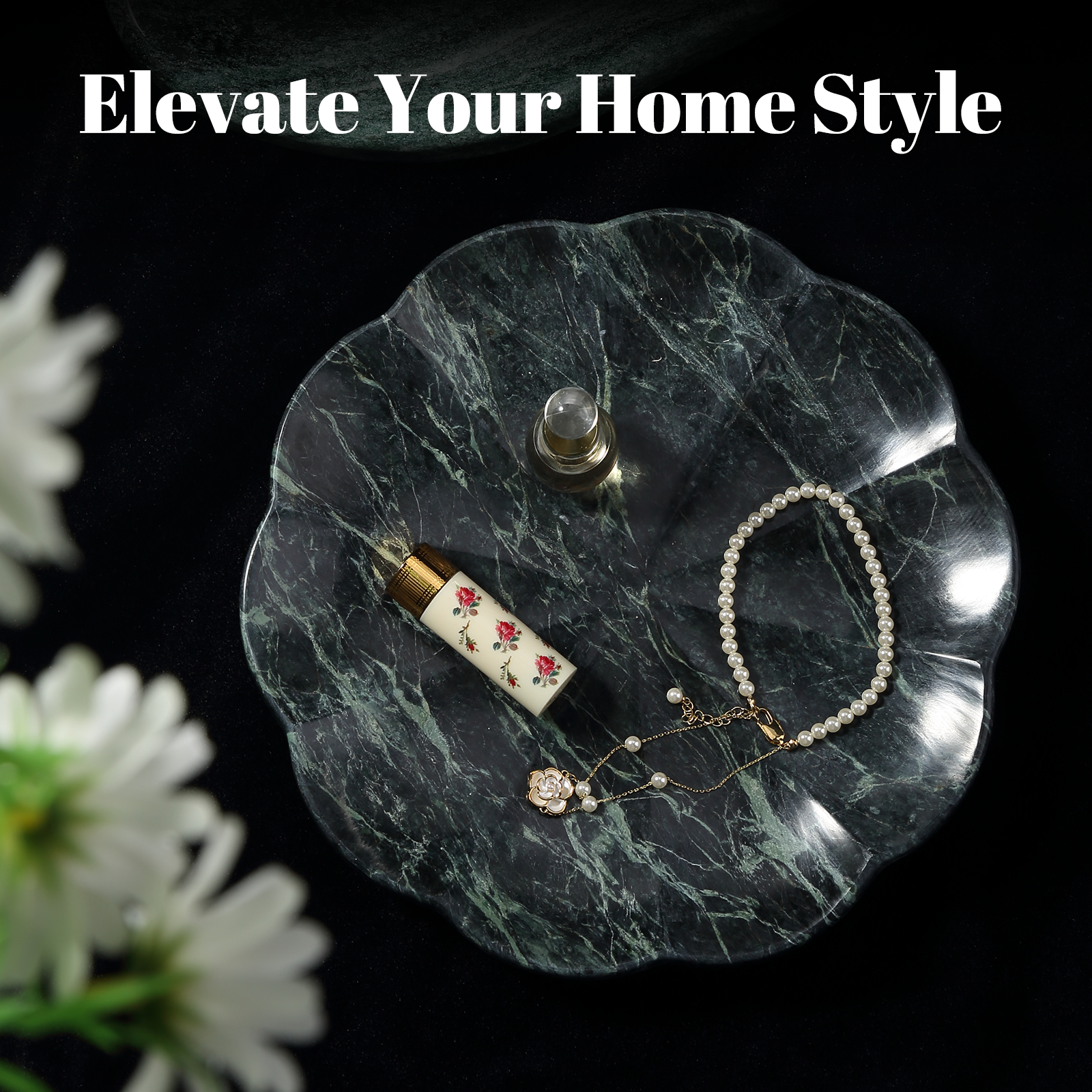 Koville pumpkin serving tray for table styling in Verde Alpi natural stone