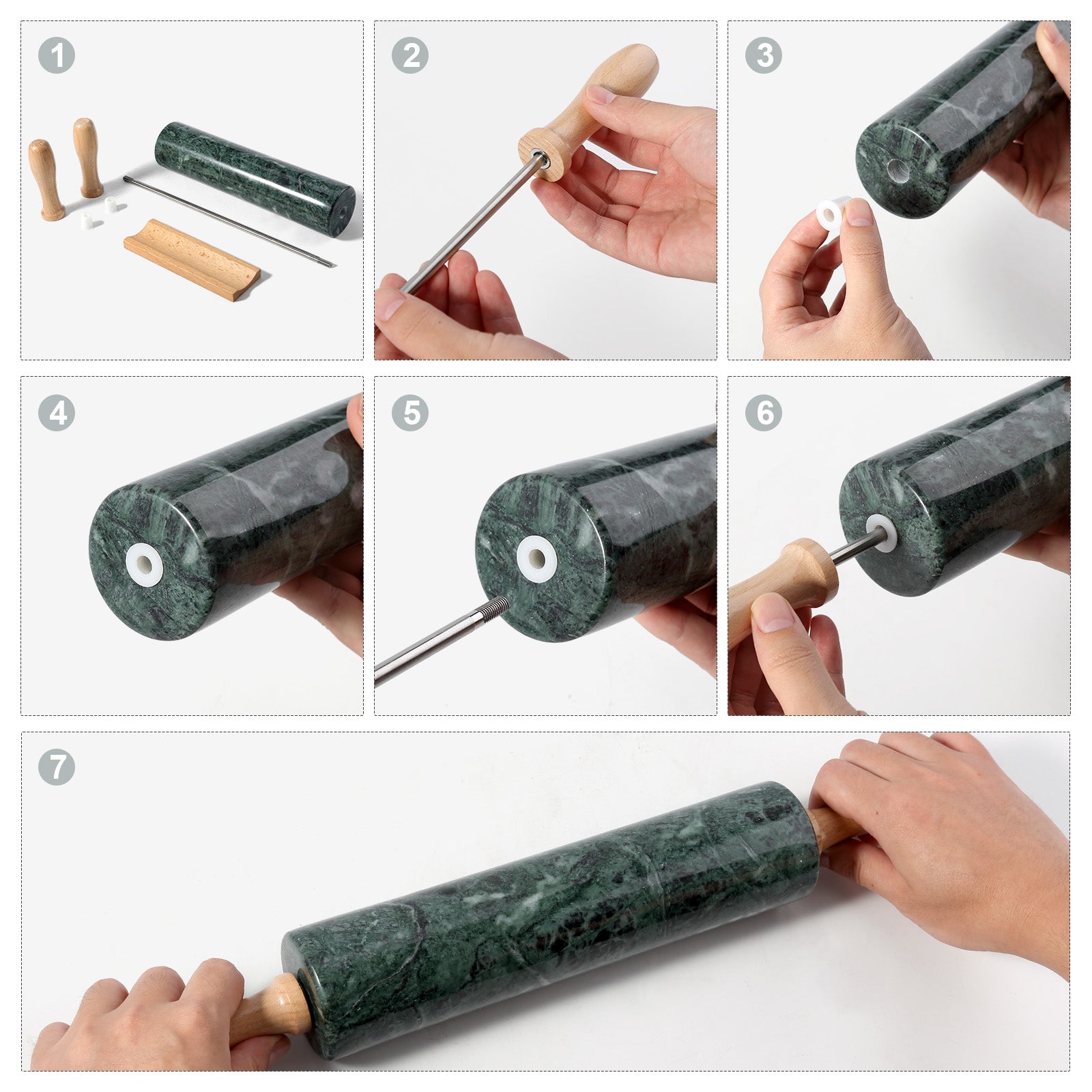 Koville Marble Rolling Pin, 9.8 in x 2.4 in in natural stone  Indian Green