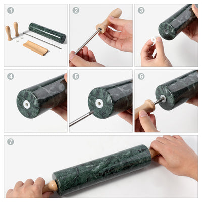 Koville Marble Rolling Pin, 9.8 in x 2.4 in in natural stone  Indian Green
