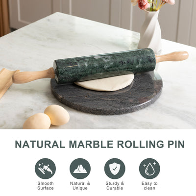 Koville Marble Rolling Pin, 9.8 in x 2.4 in in natural stone  Indian Green