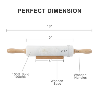 Koville Marble Rolling Pin, 9.8 in x 2.4 in in natural stone