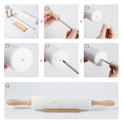 Koville Marble Rolling Pin, 9.8 in x 2.4 in in natural stone