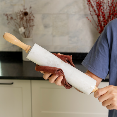 Koville Marble Rolling Pin, 9.8 in x 2.4 in in natural stone