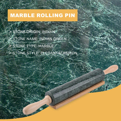 Koville Marble Rolling Pin with Wooden Rack, 9.8 in in natural stone