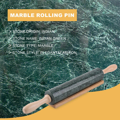 Koville Marble Rolling Pin with Wooden Rack, 9.8 in in natural stone