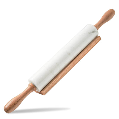 Koville Marble Rolling Pin with Wooden Rack, 9.8 in in natural stone