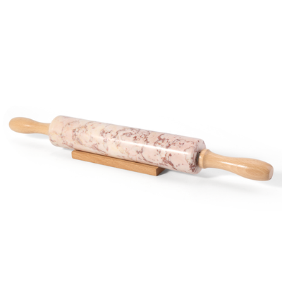 Koville Marble Rolling Pin with Wooden Rack, 9.8 in in natural stone