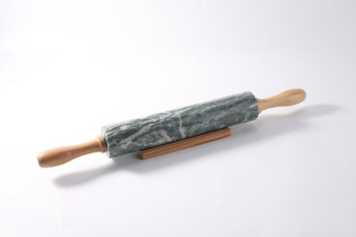 Koville Marble Rolling Pin with Wooden Rack, 9.8 in in natural stone