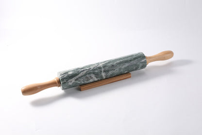 Koville Marble Rolling Pin with Wooden Rack, 9.8 in in natural stone