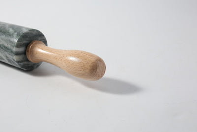 Koville Marble Rolling Pin with Wooden Rack, 9.8 in in natural stone