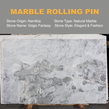 Koville Marble Rolling Pin Pro with Wooden Rack, Scraper & Pastry Guide Pads in natural stone