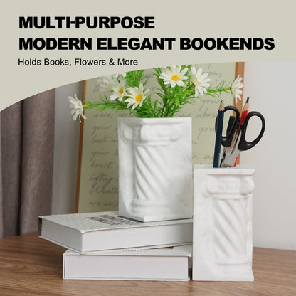 Koville roman column vase bookends for shelves in Volakas natural stone