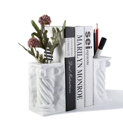 Koville roman column vase bookends set of 2 for shelves in Volakas natural stone