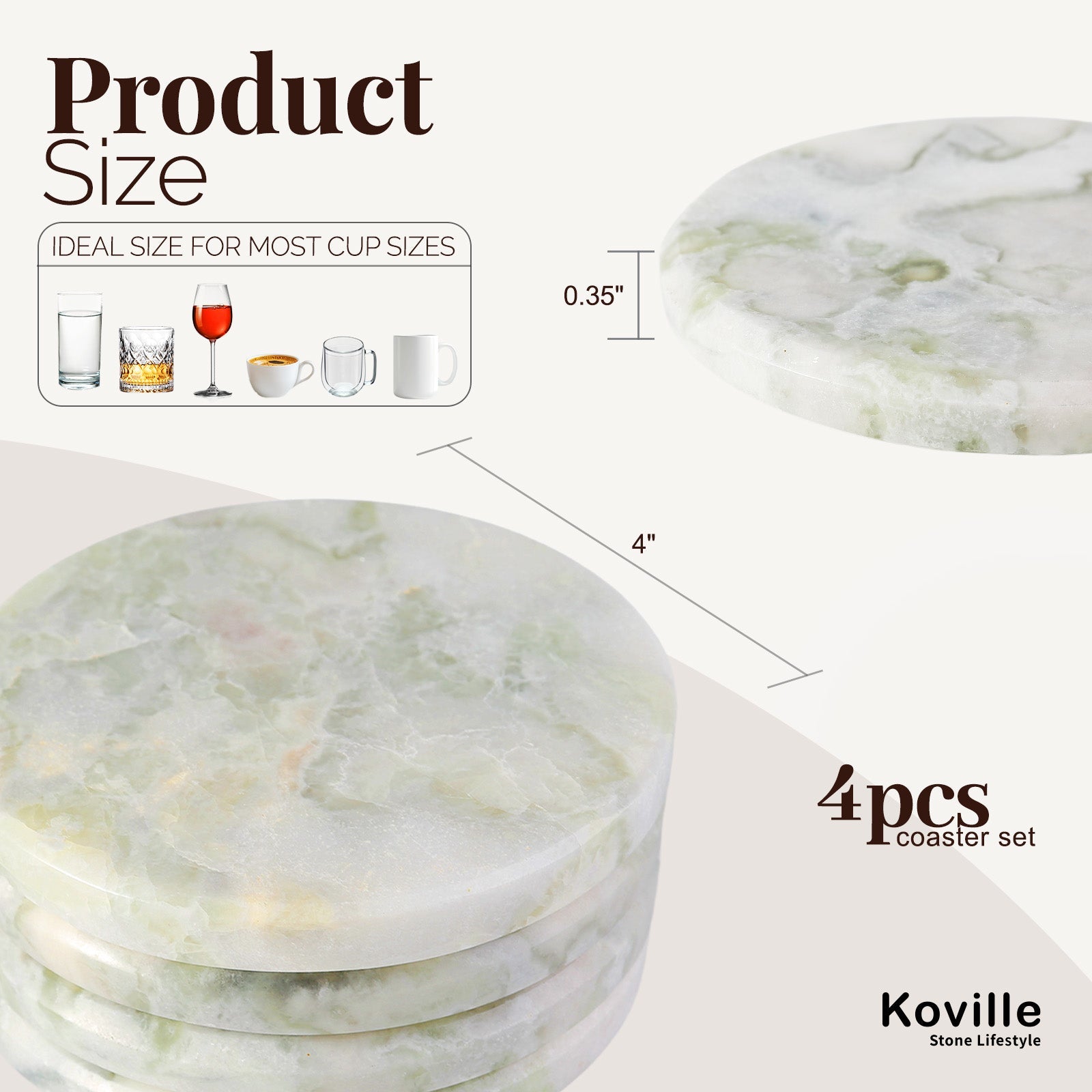 Koville Natural Stone Round Coaster Sets in Bianco Palomino, product view 1