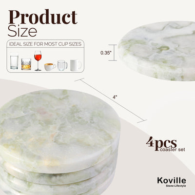 Koville Natural Stone Round Coaster Sets in Bianco Palomino, product view 1