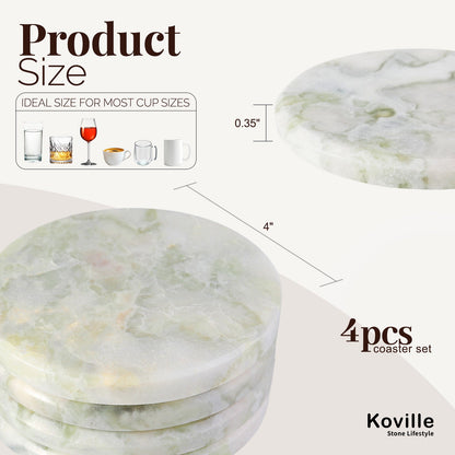 Koville Natural Stone Round Coaster Sets in Bianco Palomino, product view 1