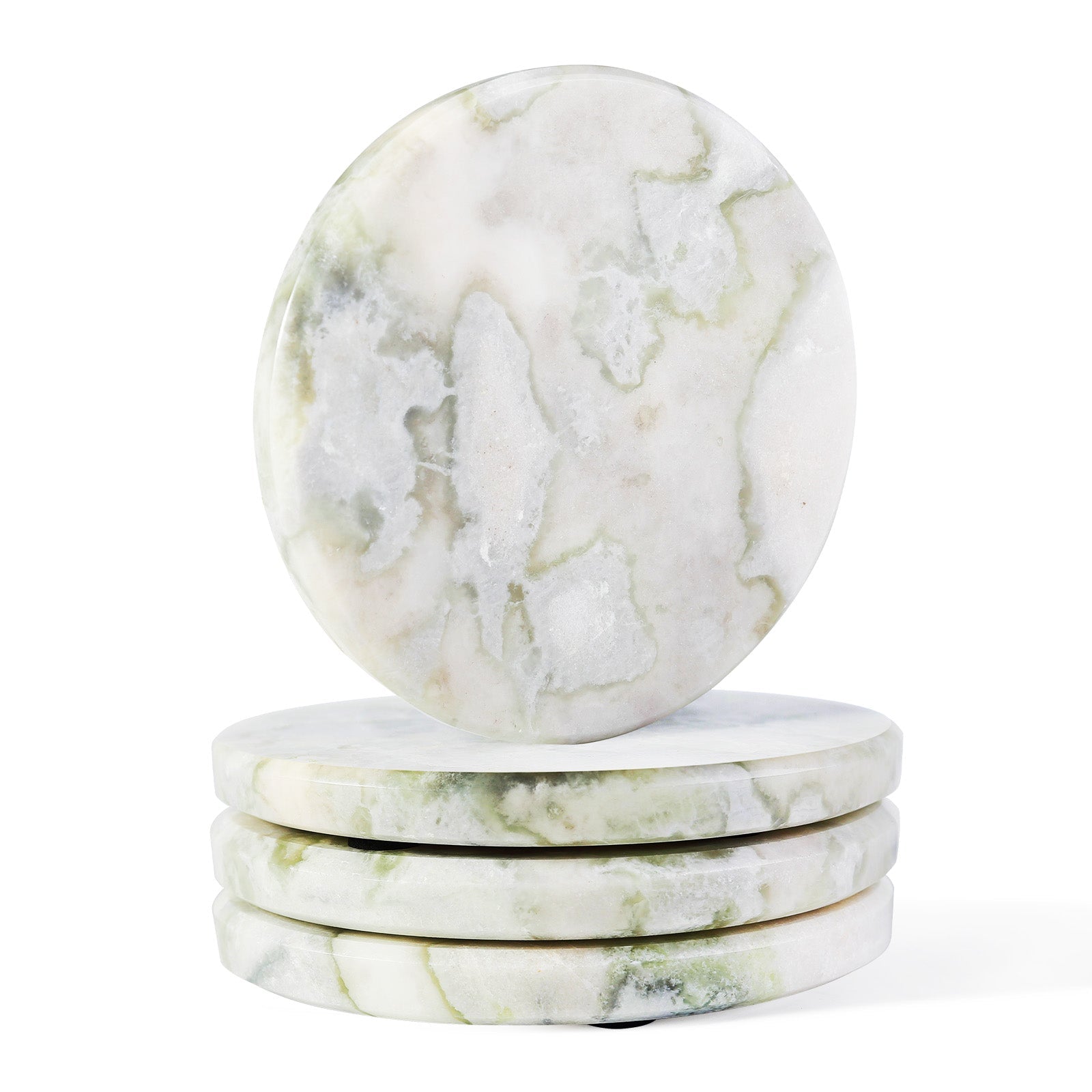 Koville Natural Stone Round Coaster Sets in Bianco Palomino, product view 2
