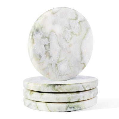 Koville Natural Stone Round Coaster Sets in Bianco Palomino, product view 2