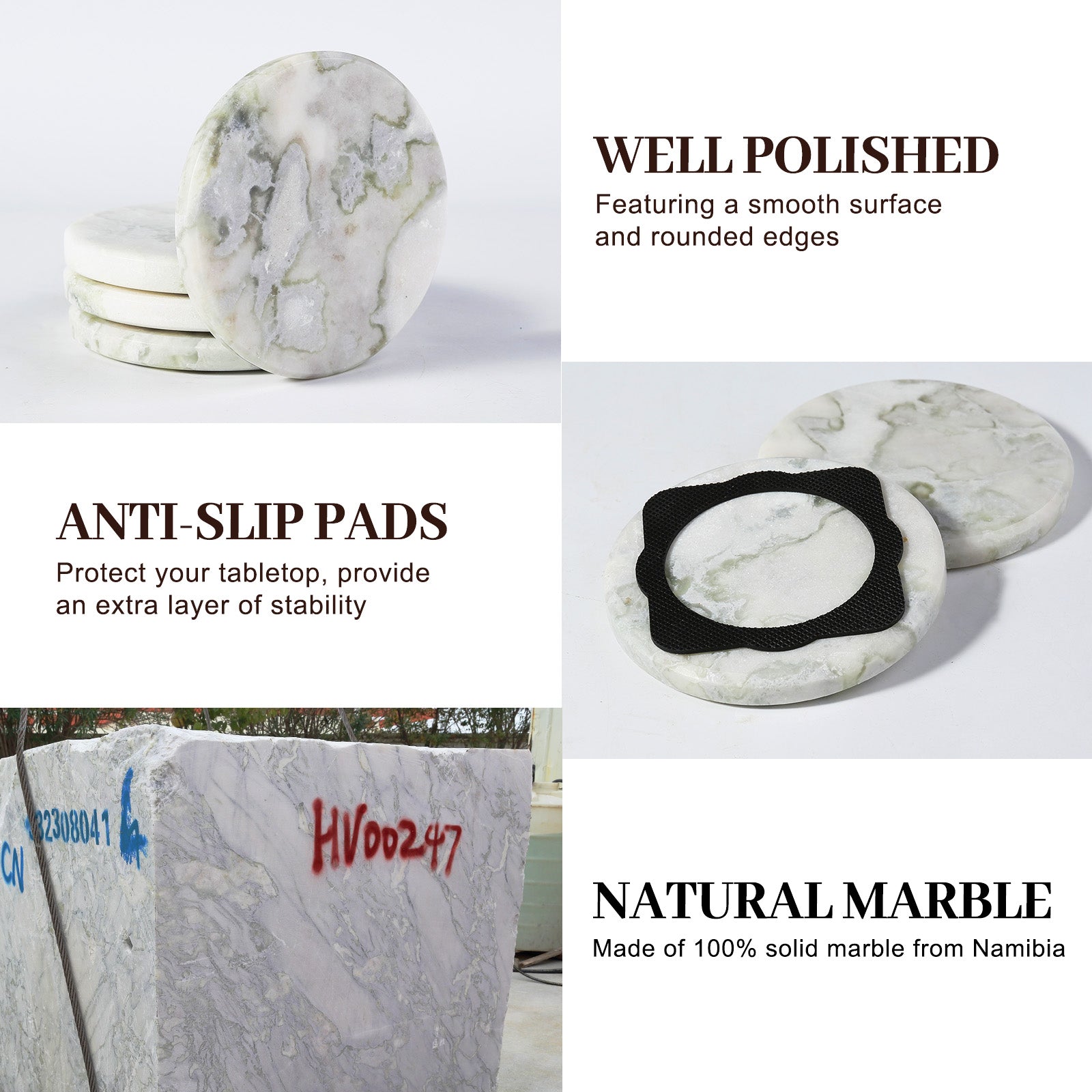 Koville Natural Stone Round Coaster Sets in Bianco Palomino, product view 5