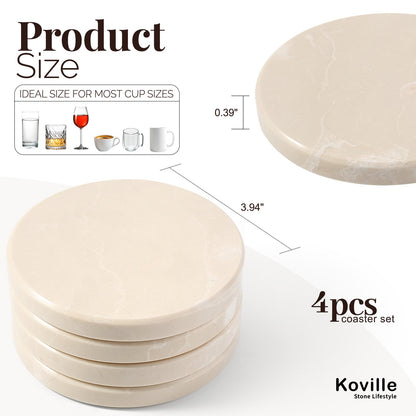 Koville Natural Stone Round Coaster Sets in Botticino Beige, product view 8