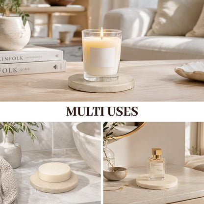 Koville Natural Stone Round Coaster Sets in Botticino Beige, product view 9