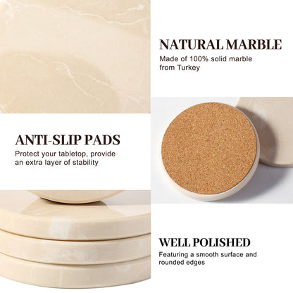 Koville Natural Stone Round Coaster Sets in Botticino Beige, product view 10