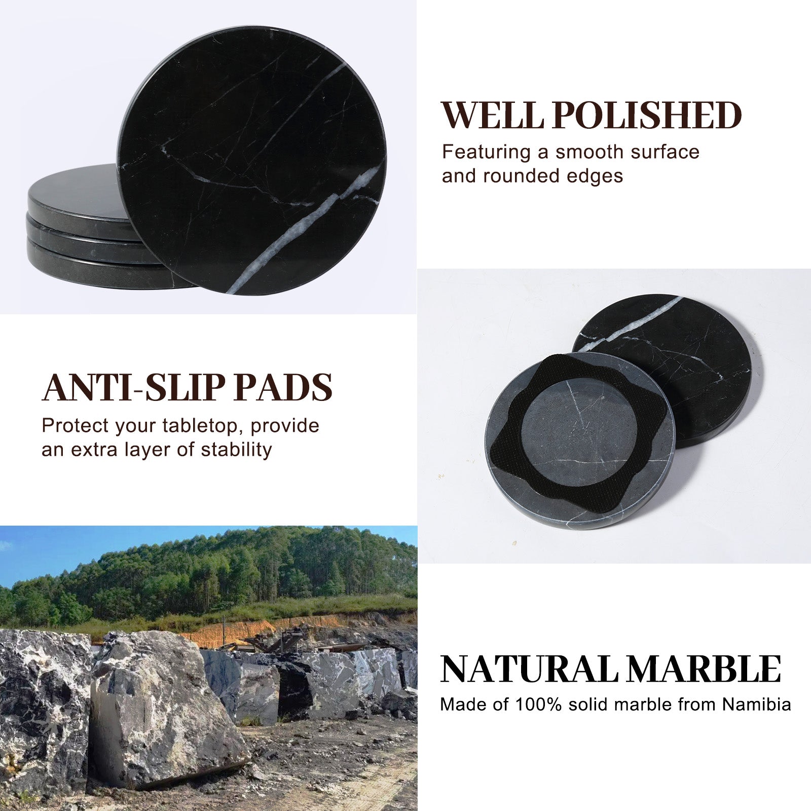 Koville Natural Stone Round Coaster Sets in Grigio Carnico, product view 13