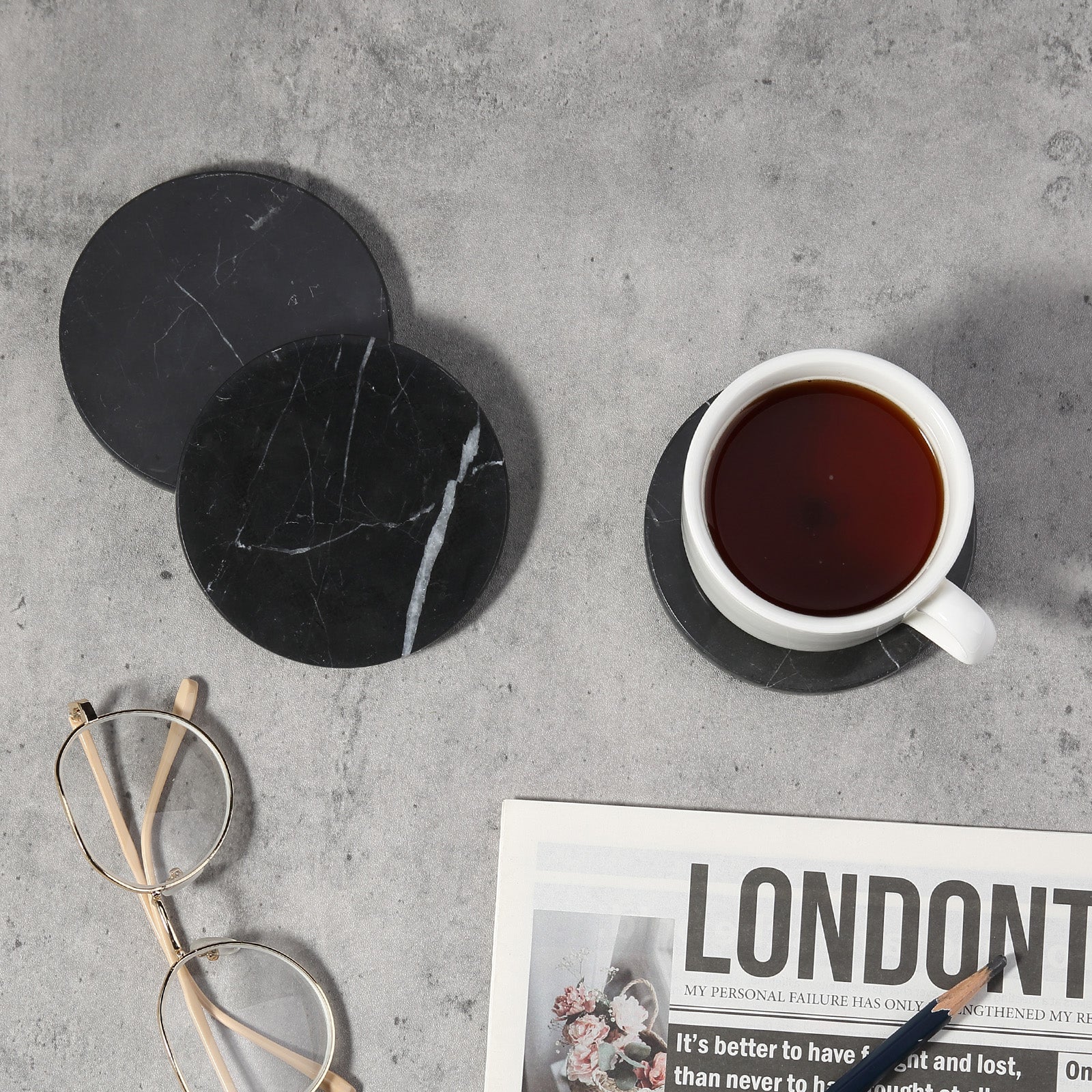 Koville Natural Stone Round Coaster Sets in Grigio Carnico, product view 14