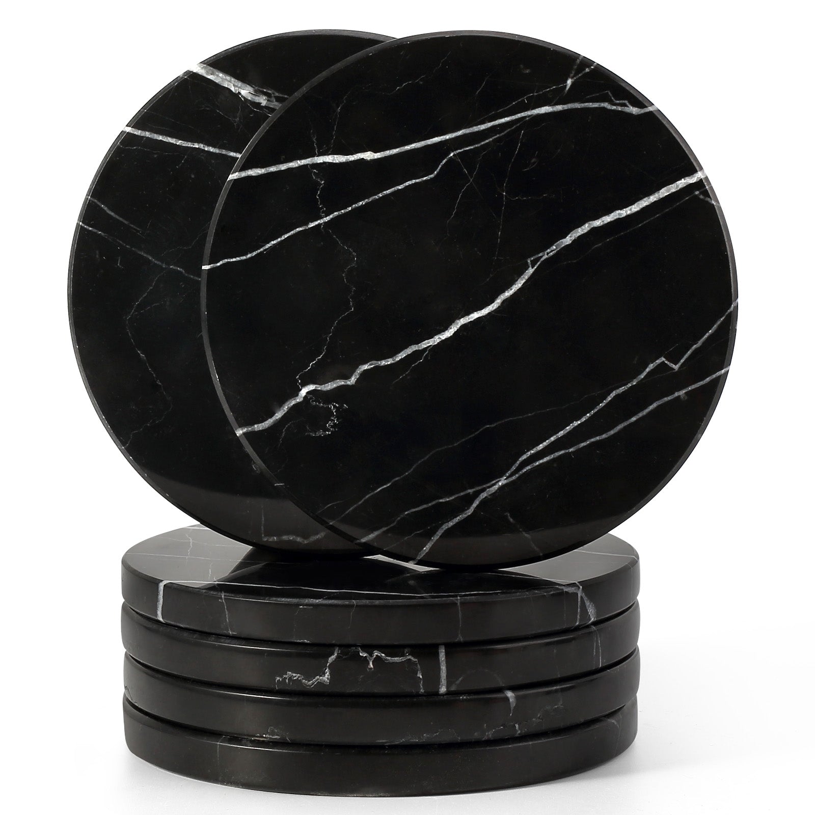 Koville Natural Stone Round Coaster Sets in Nero Marquina, product view 41