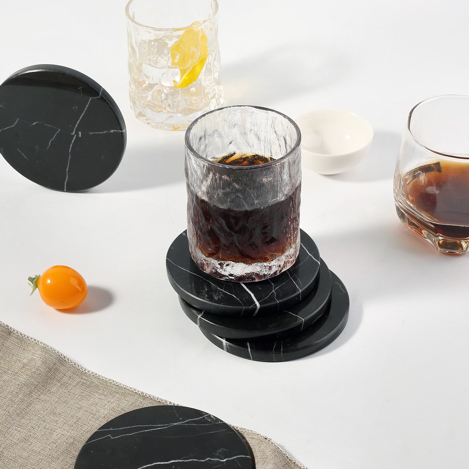 Koville Natural Stone Round Coaster Sets in Nero Marquina, product view 43