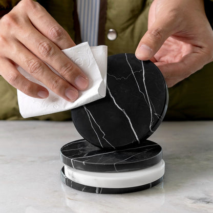 Koville Natural Stone Round Coaster Sets in Nero Marquina, product view 44